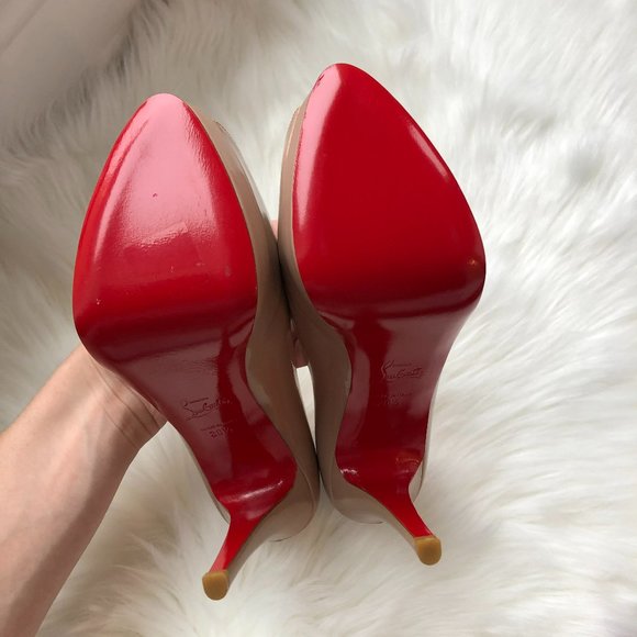 Christian Louboutin Nude Palais Royal 120 Patent Leather Open Toe Heel Size 38.5 - Picture 10 of 14